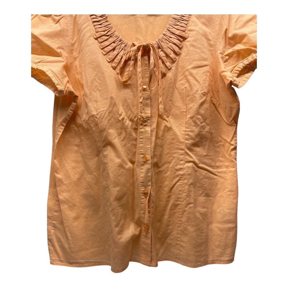 Caribbean Joe Button Down Top Size Large L Short Sleeve Orange Shimmer Blouse - Picture 3 of 5